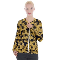 Black Yellow Brown Camouflage Pattern Casual Zip Up Jacket by SpinnyChairDesigns