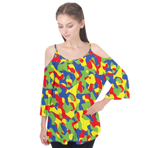 Colorful Rainbow Camouflage Pattern Flutter Tees by SpinnyChairDesigns