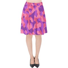 Pink And Purple Camouflage Velvet High Waist Skirt by SpinnyChairDesigns