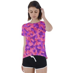 Pink And Purple Camouflage Short Sleeve Foldover Tee by SpinnyChairDesigns