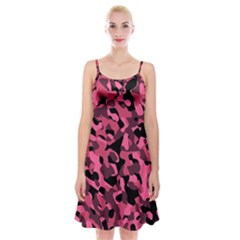 Black And Pink Camouflage Pattern Spaghetti Strap Velvet Dress by SpinnyChairDesigns