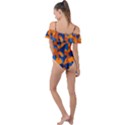 Blue and Orange Camouflage Pattern Frill Detail One Piece Swimsuit View2