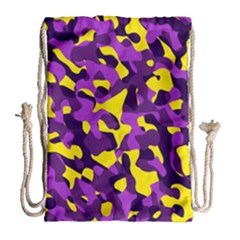 Purple And Yellow Camouflage Pattern Drawstring Bag (large) by SpinnyChairDesigns