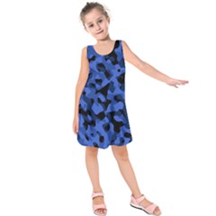Black And Blue Camouflage Pattern Kids  Sleeveless Dress by SpinnyChairDesigns