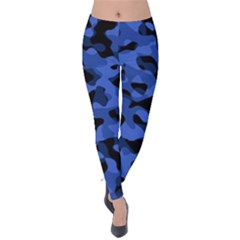 Black And Blue Camouflage Pattern Velvet Leggings by SpinnyChairDesigns