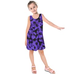 Purple Black Camouflage Pattern Kids  Sleeveless Dress by SpinnyChairDesigns