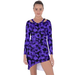 Purple Black Camouflage Pattern Asymmetric Cut-out Shift Dress by SpinnyChairDesigns