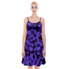 Purple Black Camouflage Pattern Spaghetti Strap Velvet Dress by SpinnyChairDesigns