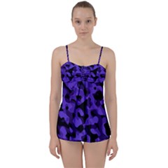 Purple Black Camouflage Pattern Babydoll Tankini Set by SpinnyChairDesigns