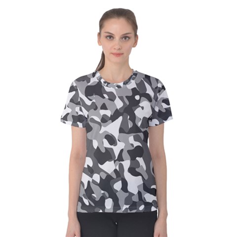 Grey And White Camouflage Pattern Women s Cotton Tee by SpinnyChairDesigns