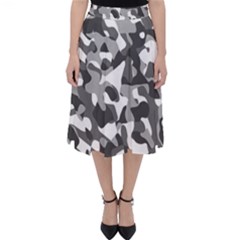 Grey And White Camouflage Pattern Classic Midi Skirt by SpinnyChairDesigns