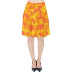 Orange And Yellow Camouflage Pattern Velvet High Waist Skirt by SpinnyChairDesigns