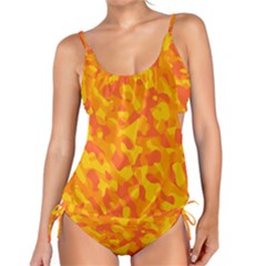 Orange And Yellow Camouflage Pattern Tankini Set by SpinnyChairDesigns