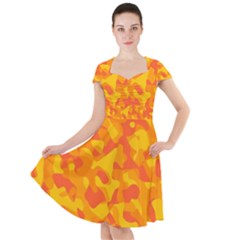Orange And Yellow Camouflage Pattern Cap Sleeve Midi Dress by SpinnyChairDesigns