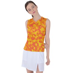 Orange And Yellow Camouflage Pattern Women s Sleeveless Sports Top by SpinnyChairDesigns