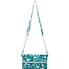 Teal And White Camouflage Pattern Mini Crossbody Handbag by SpinnyChairDesigns
