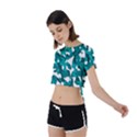 Teal and White Camouflage Pattern Tie Back Short Sleeve Crop Tee View2