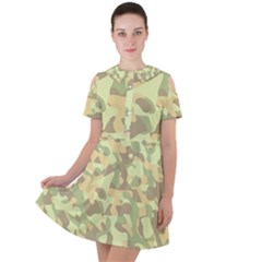 Light Green Brown Yellow Camouflage Pattern Short Sleeve Shoulder Cut Out Dress  by SpinnyChairDesigns