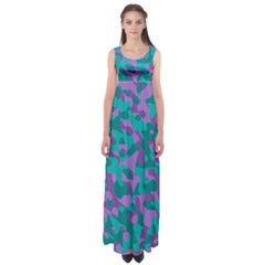 Purple And Teal Camouflage Pattern Empire Waist Maxi Dress by SpinnyChairDesigns