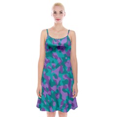 Purple And Teal Camouflage Pattern Spaghetti Strap Velvet Dress by SpinnyChairDesigns