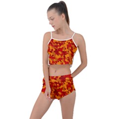 Red And Orange Camouflage Pattern Summer Cropped Co-ord Set by SpinnyChairDesigns
