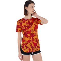 Red And Orange Camouflage Pattern Perpetual Short Sleeve T-shirt by SpinnyChairDesigns
