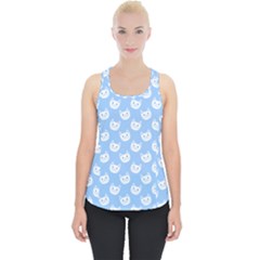 Cute Cat Faces White And Blue  Piece Up Tank Top by SpinnyChairDesigns