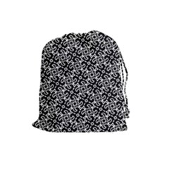 Black And White Decorative Design Pattern Drawstring Pouch (large) by SpinnyChairDesigns