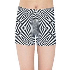 Black And White Line Art Pattern Stripes Kids  Sports Shorts by SpinnyChairDesigns
