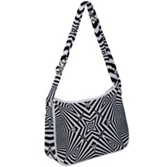 Black And White Line Art Pattern Stripes Zip Up Shoulder Bag by SpinnyChairDesigns
