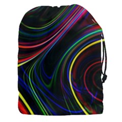 Neon Glow Lines On Black Drawstring Pouch (3xl) by SpinnyChairDesigns