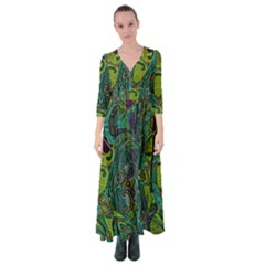 Jungle Print Green Abstract Pattern Button Up Maxi Dress by SpinnyChairDesigns
