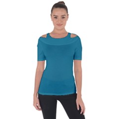 Mosaic Blue Pantone Solid Color Shoulder Cut Out Short Sleeve Top by FlagGallery