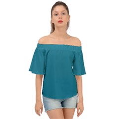 Mosaic Blue Pantone Solid Color Off Shoulder Short Sleeve Top by FlagGallery