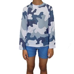 Camo Blue Kids  Long Sleeve Swimwear by MooMoosMumma