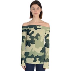 Camo Green Off Shoulder Long Sleeve Top by MooMoosMumma