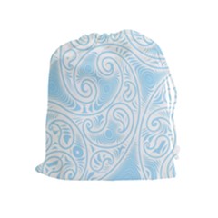 Light Blue And White Abstract Paisley Drawstring Pouch (xl) by SpinnyChairDesigns