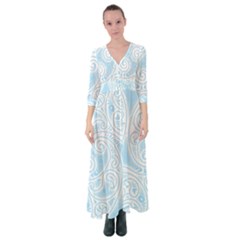 Light Blue And White Abstract Paisley Button Up Maxi Dress by SpinnyChairDesigns