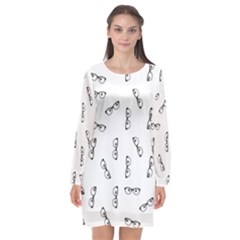 Geek Glasses With Eyes Long Sleeve Chiffon Shift Dress  by SpinnyChairDesigns