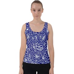 Blue White Paisley Intricate Swirls Velvet Tank Top by SpinnyChairDesigns