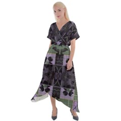 Chive Purple Black Abstract Art Pattern Cross Front Sharkbite Hem Maxi Dress by SpinnyChairDesigns