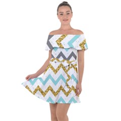 Chevron  Off Shoulder Velour Dress by Sobalvarro