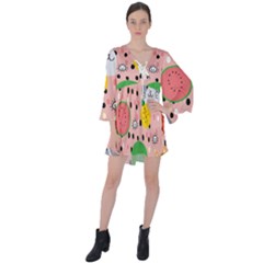 Cats And Fruits  V-neck Flare Sleeve Mini Dress by Sobalvarro