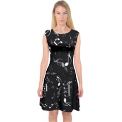Black And White Music Notes Capsleeve Midi Dress by SpinnyChairDesigns
