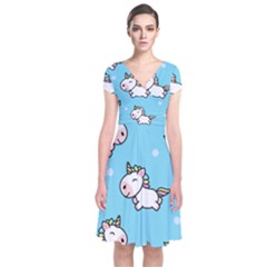 Unicorns  Short Sleeve Front Wrap Dress by Sobalvarro