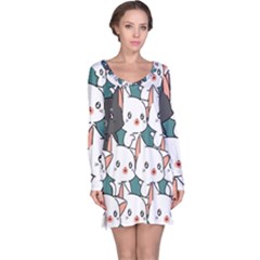 Seamless-cute-cat-pattern-vector Long Sleeve Nightdress by Sobalvarro