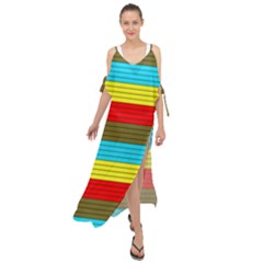 Multicolor With Black Lines Maxi Chiffon Cover Up Dress by tmsartbazaar