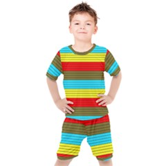 Multicolor With Black Lines Kids  Tee And Shorts Set by tmsartbazaar