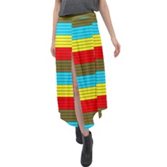 Multicolor With Black Lines Velour Split Maxi Skirt by tmsartbazaar