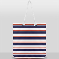 Red With Blue Stripes Full Print Rope Handle Tote (large) by tmsartbazaar